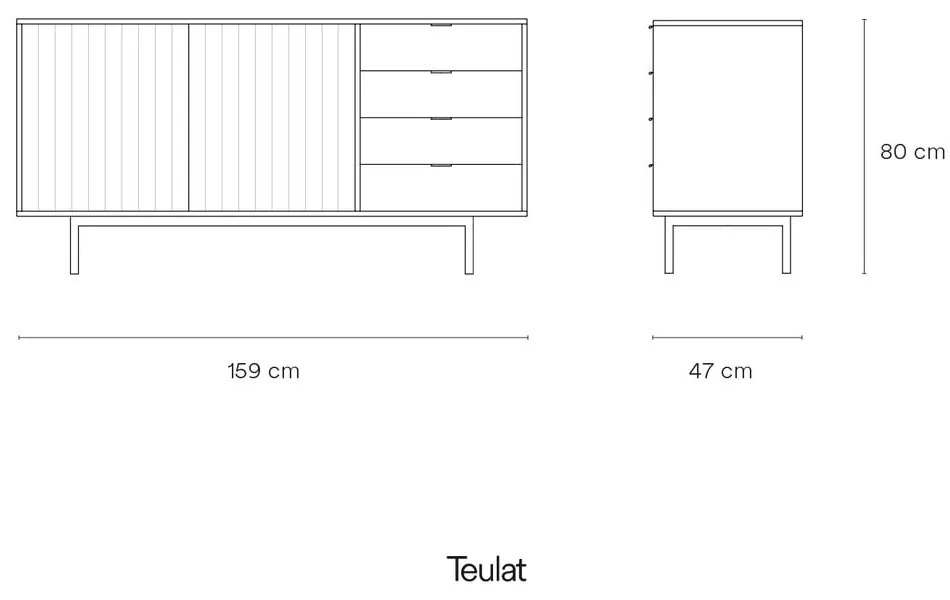 Сив нисък скрин от дъб 159x80 cm Sierra - Teulat