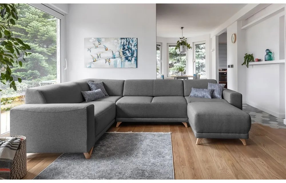 Сив разтегателен/с място за съхранение ъглов диван (ляв ъгъл/U форма) Classy Sophie – Miuform