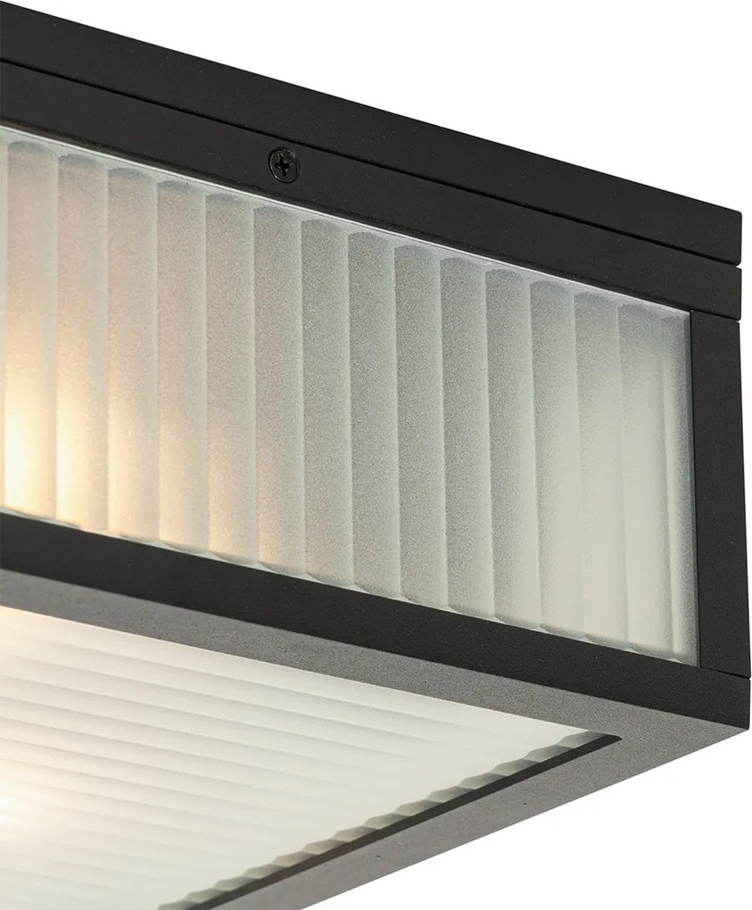 Външна таванна лампа черна с релефно стъкло 2-светлина IP44 - Charlois