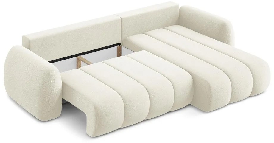 Бежов разтегателен ъглов диван с място за съхранение от букле (десен ъгъл) Pele – Makamii