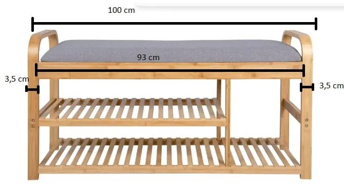 Сив/естествен бамбуков шкаф за обувки с пейка - Leitmotiv