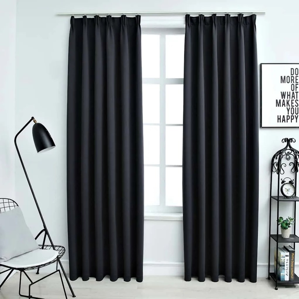 134416 vidaXL Затъмняващи завеси с куки, 2 бр, черни, 140x245 см