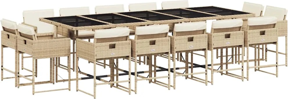 3211414 vidaXL Градински комплект с възглавници 15 части бежов полиратан