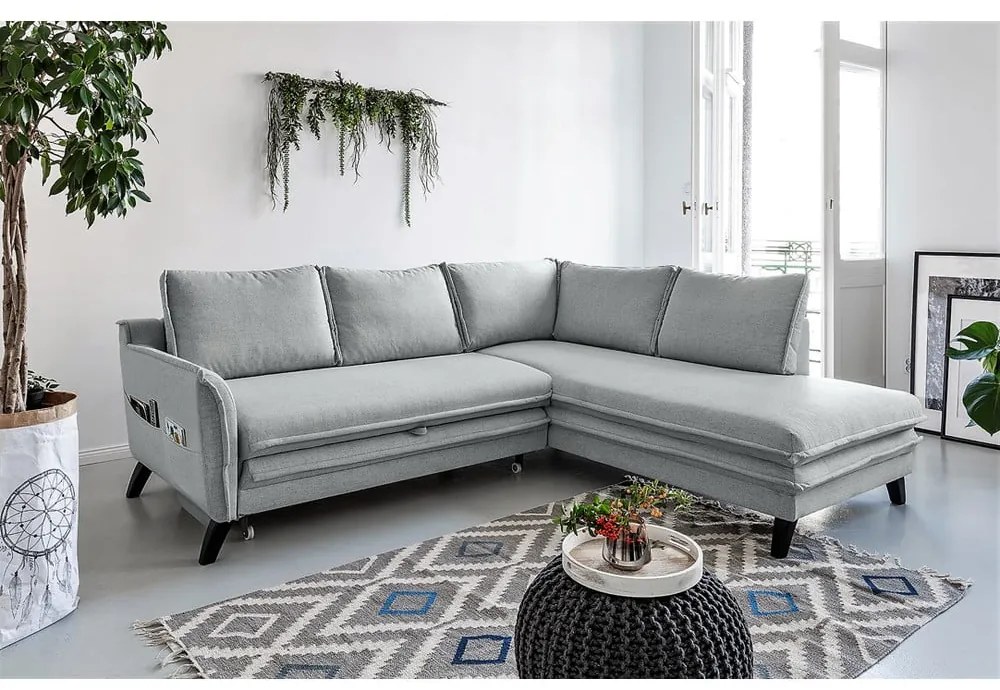Светлосив ъглов разтегателен диван десен ъгъл Charming Charlie - Miuform