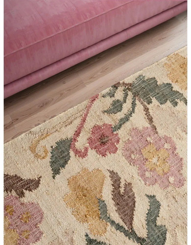 Кремава ръчно изработена ютена пътека 80x200 cm Roya Violette – Elle Decoration