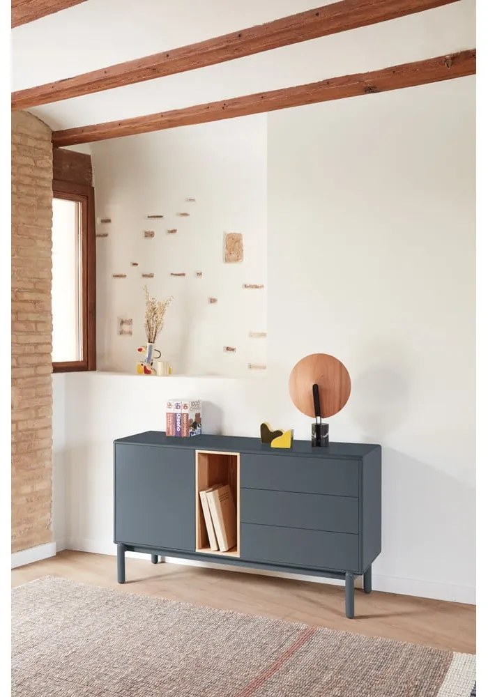 Тъмно сив нисък скрин с чекмеджета 137x76 cm Corvo - Teulat