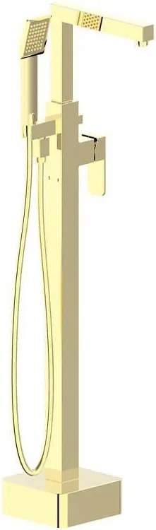 Стоящ смесител за вана ICL 8215GOLD, месинг, златен, подово захранване, с шлаух и слушалка, 103.8x22.5см