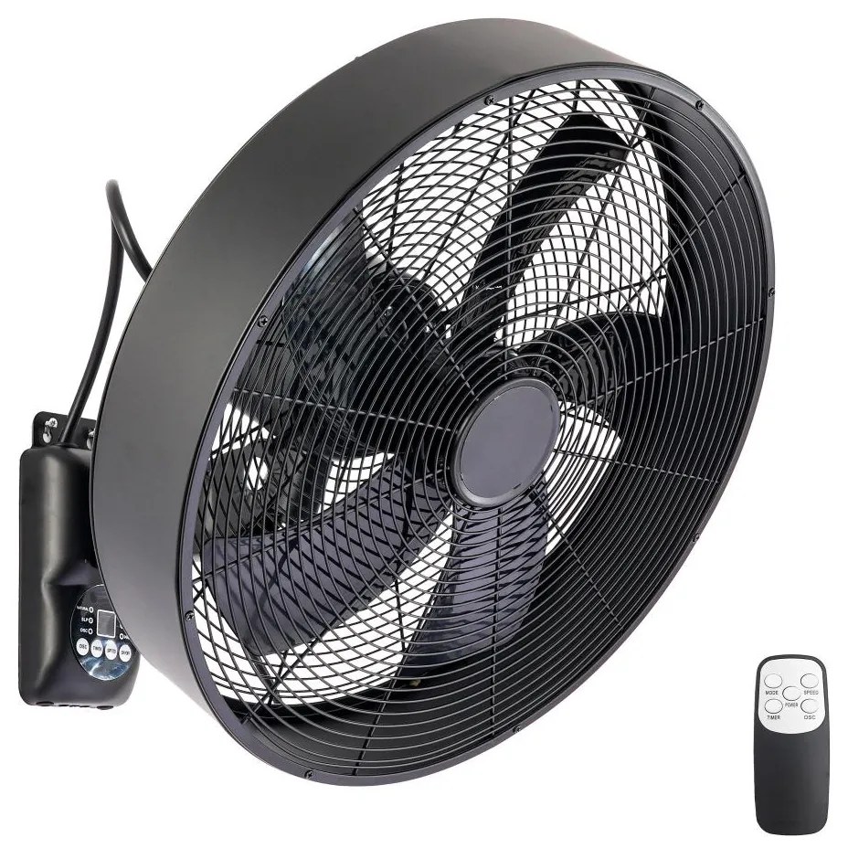 ZEVENTI - стенен вентилатор FANNY 50W/230V черен + дистанционно управление