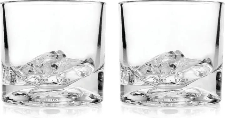 Комплект чаши за уиски LIITON 1009932 Yosemite, 240 мл, 2 бр, Удебелени стени, 3D дъно с форма парк Йосемити, Прозрачен