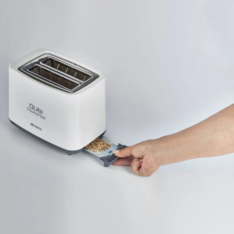 Тостер за хляб Ariete QUBI 0157/00, 760W, 2 филии, Бутон стоп, 7 степени, Подвижна тава за трохи, Бял
