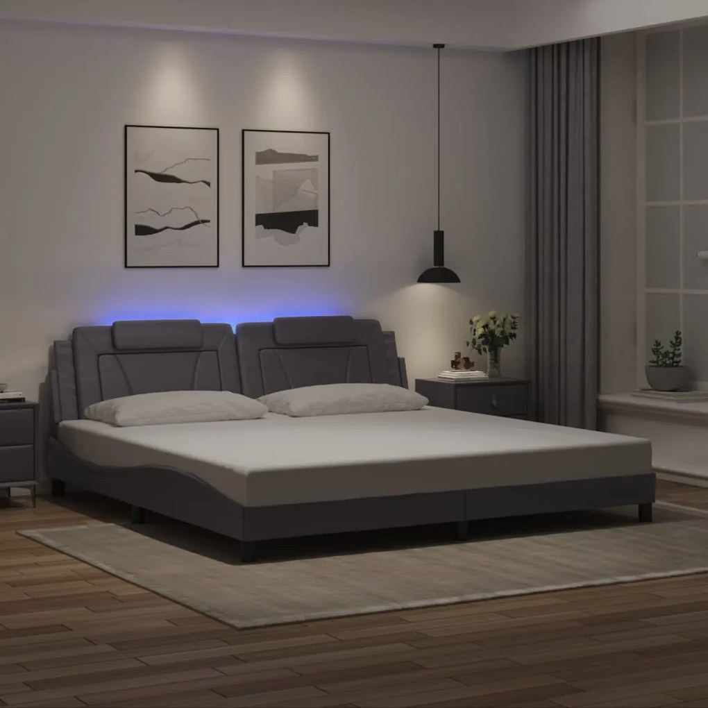 3214046 vidaXL Рамка за легло Viana с LED без матрак сива 200x200 см