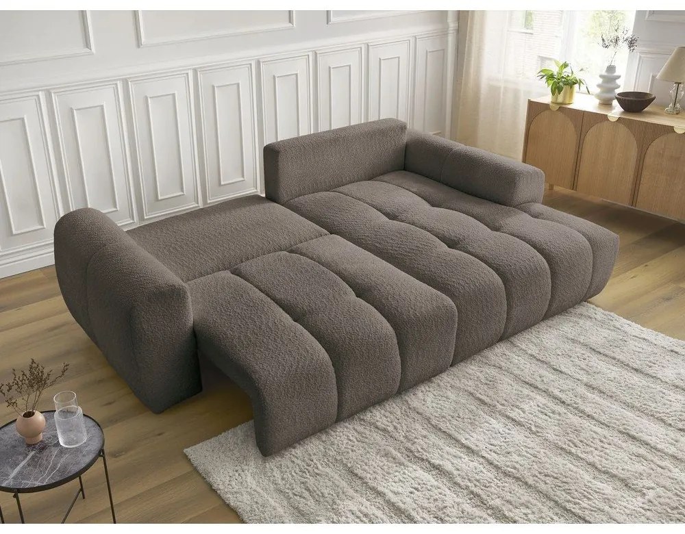 Кафяв сгъваем/с място за съхранение ъглов диван от прежда с примки от букле (десен ъгъл) Roxelane – Bobochic Paris