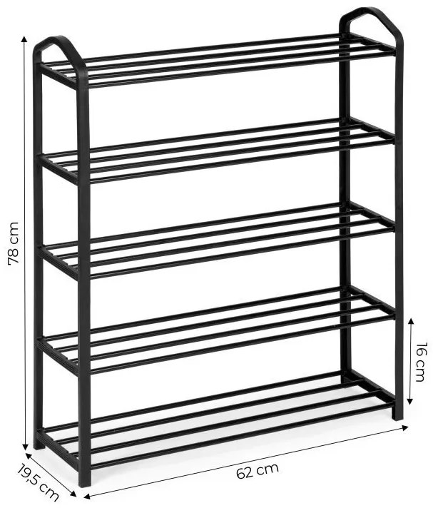 Черен метален стелаж за обувки с 5 рафта