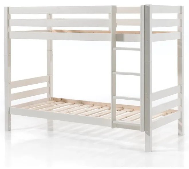 Бяло детско легло 90x200 cm от масивен бор двуетажно/разтегателно с място за съхранение PINO – Vipack