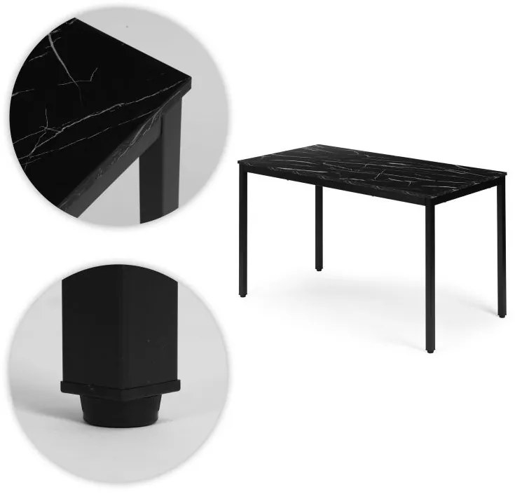 Кухненска маса черен мрамор 120 x 60 cm - универсална маса за 4-5 души