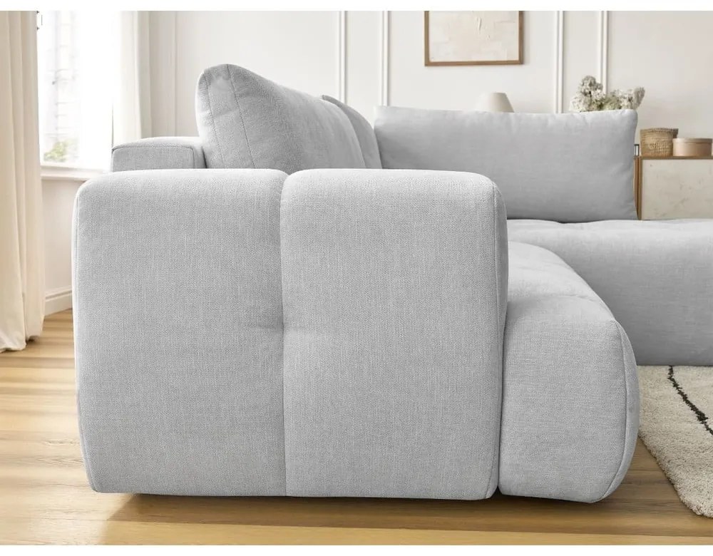 Светлосив сгъваем/с място за съхранение ъглов диван (десен ъгъл/L форма) Fuji – Bobochic Paris