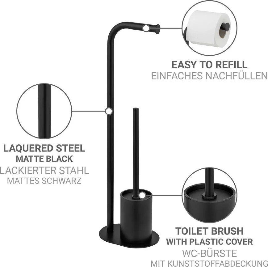 Черна стоманена поставка за тоалетна хартия стойка с четка Levante – Wenko