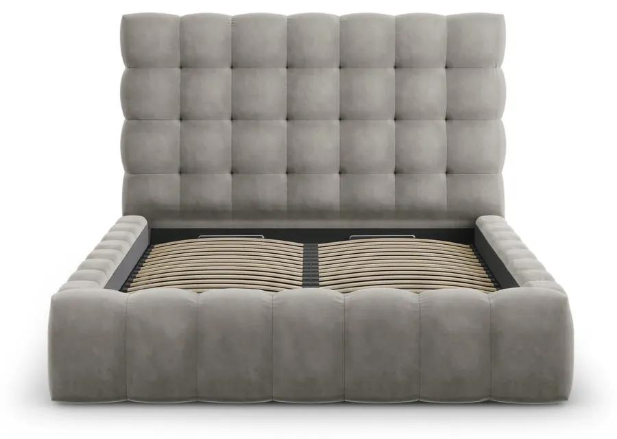 Светлосиво тапицирано двойно легло с място за съхранение и решетка 140x200 cm Bali - Cosmopolitan Design