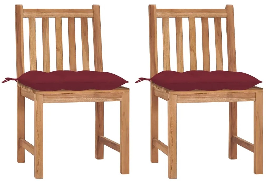 3062940 vidaXL Градински столове, 2 бр, с възглавници, тиково дърво масив