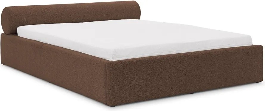 Кафяво тапицирано двойно легло с място за съхранение и включена подматрачна рамка 180x200 cm Cille – Ropez