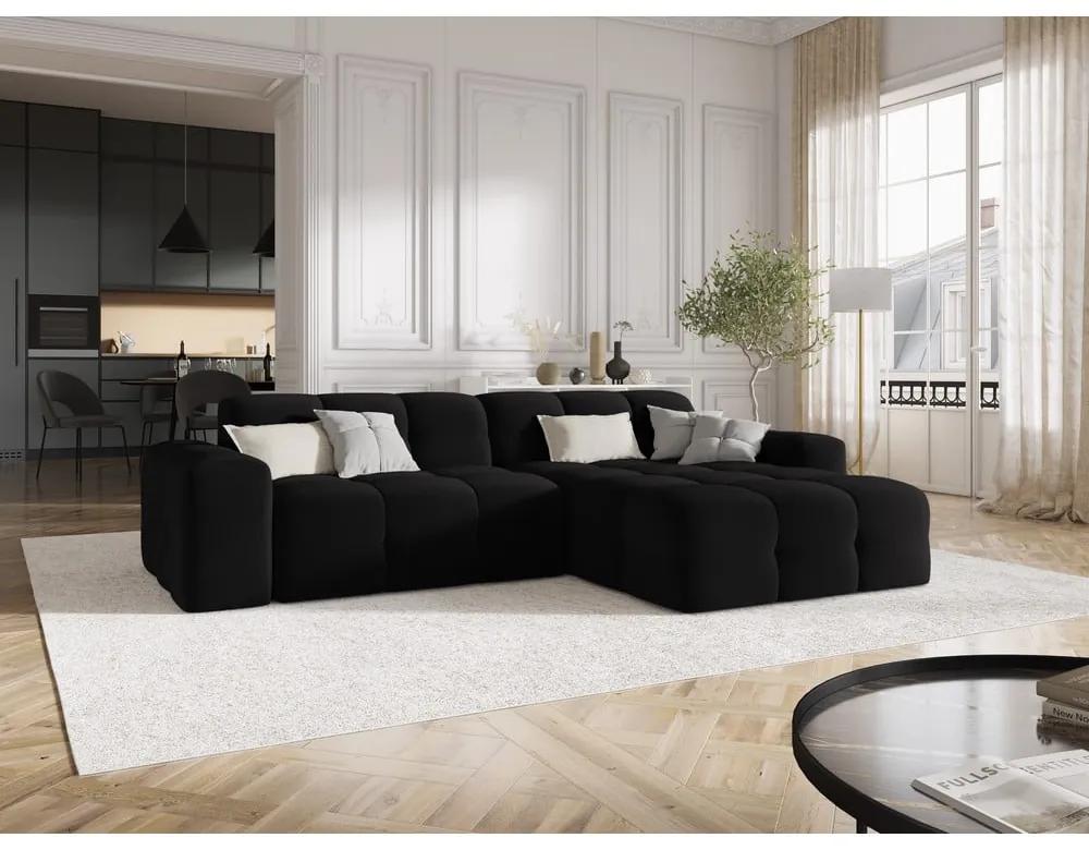 Ъглов диван от черно кадифе (десен ъгъл) Kendal - Micadoni Home