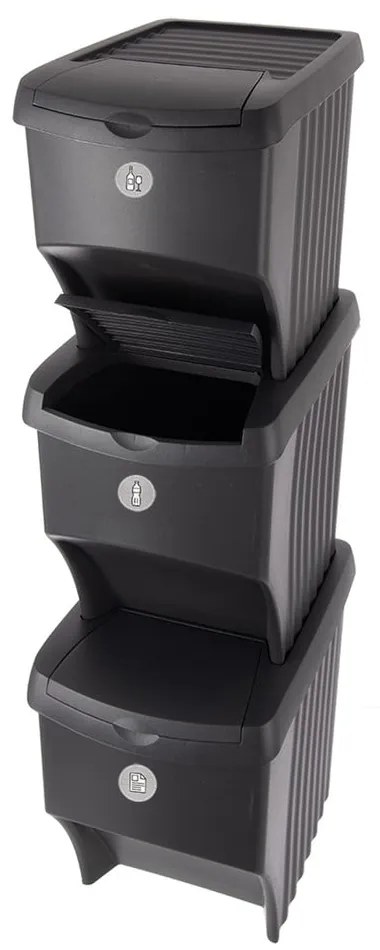 Черни пластмасови кошчета за отпадъци в комплект от 3 бр. 3x22 l за рециклиране – Orion