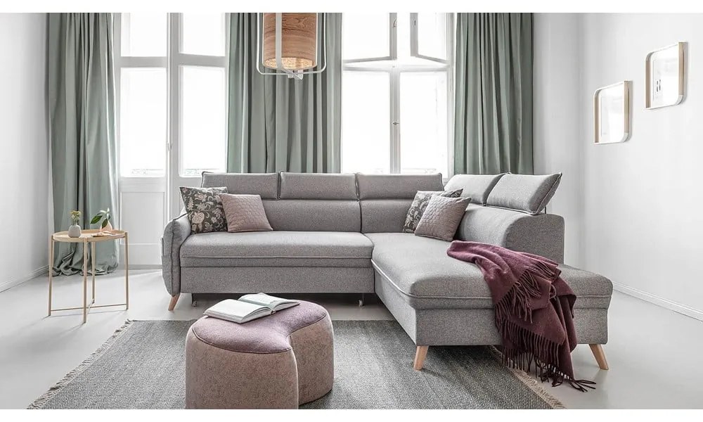 Светлосив ъглов разтегателен диван десен ъгъл Sweet Harmony - Miuform