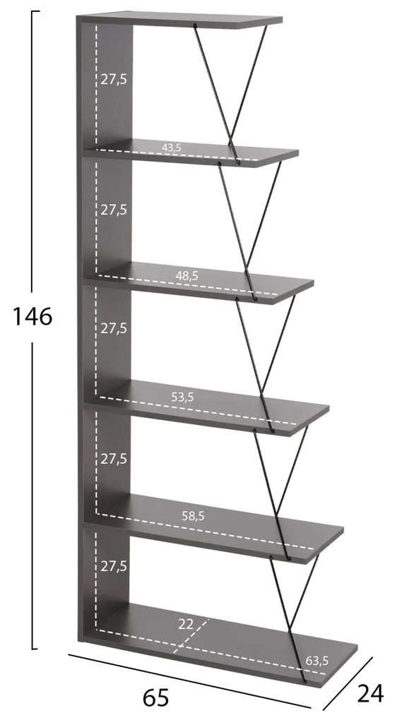Библиотека Тарс 65х146 - HM2241.20 цвят тъмно сив-черен
