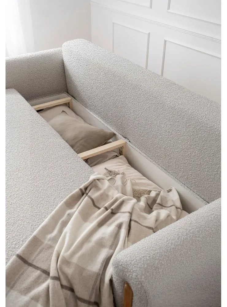 Сиво-бежов сгъваем/с място за съхранение диван от прежда с примки от букле 244 cm Arcadova – ELTAP