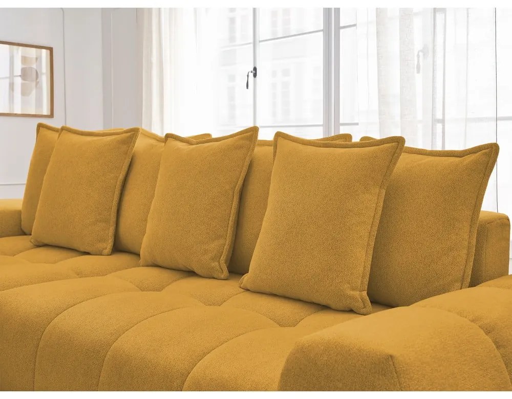 Шенилов сгъваем/с място за съхранение ъглов диван в цвят горчица (ляв ъгъл) Everest – Bobochic Paris