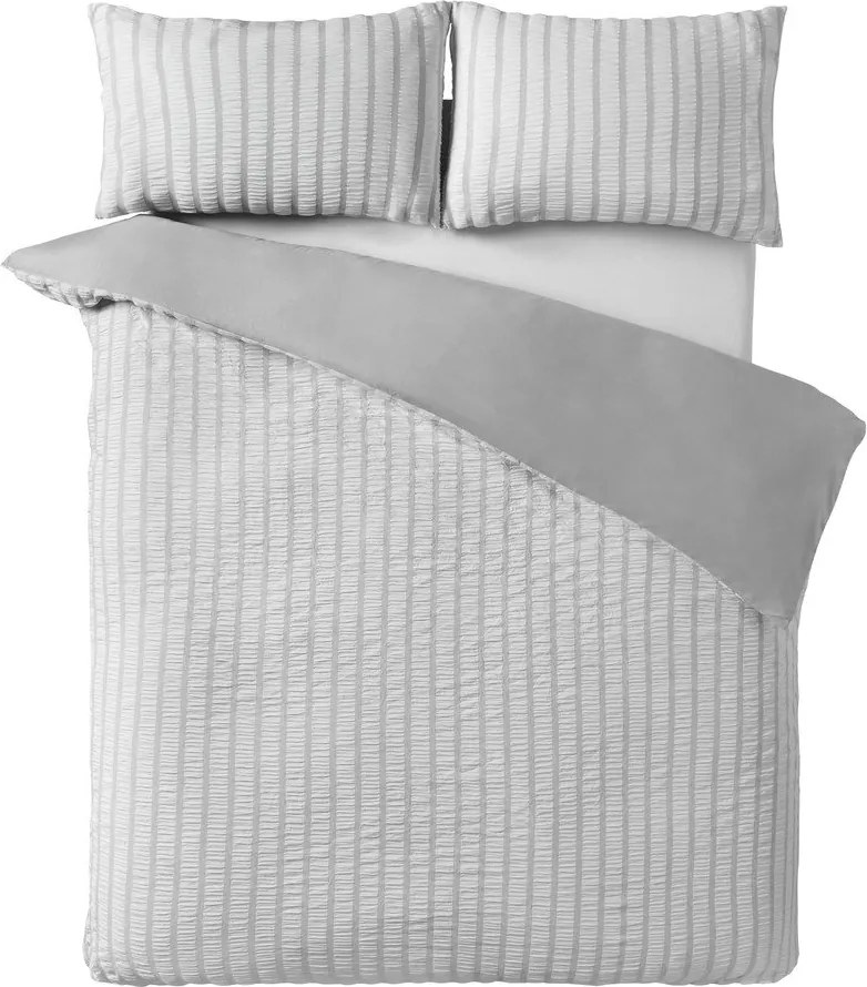 Сиво двойно 3 части спално бельо 200x200 cm So Soft Seersucker Stripe – Catherine Lansfield
