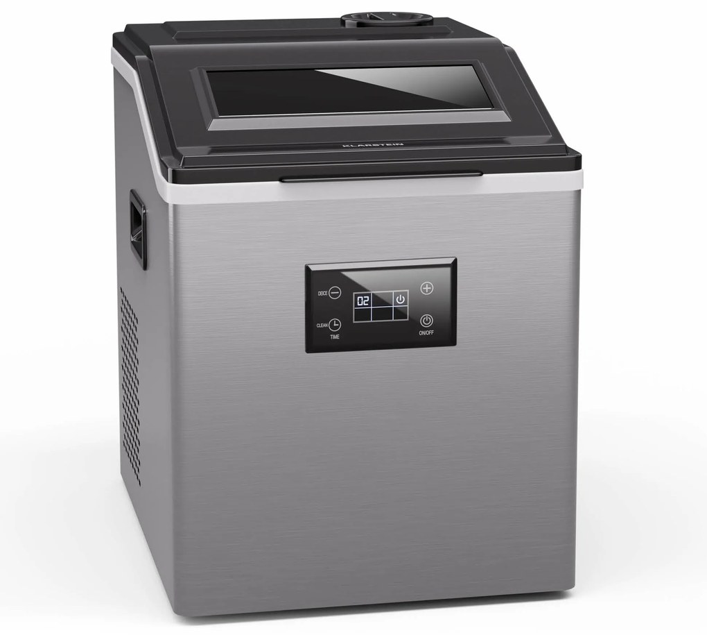 Klarstein FrostMaster, ледогенератор, 40 кг кубчета лед на ден, корпус от неръждаема стомана, LED дисплей, включително лъжичка за лед