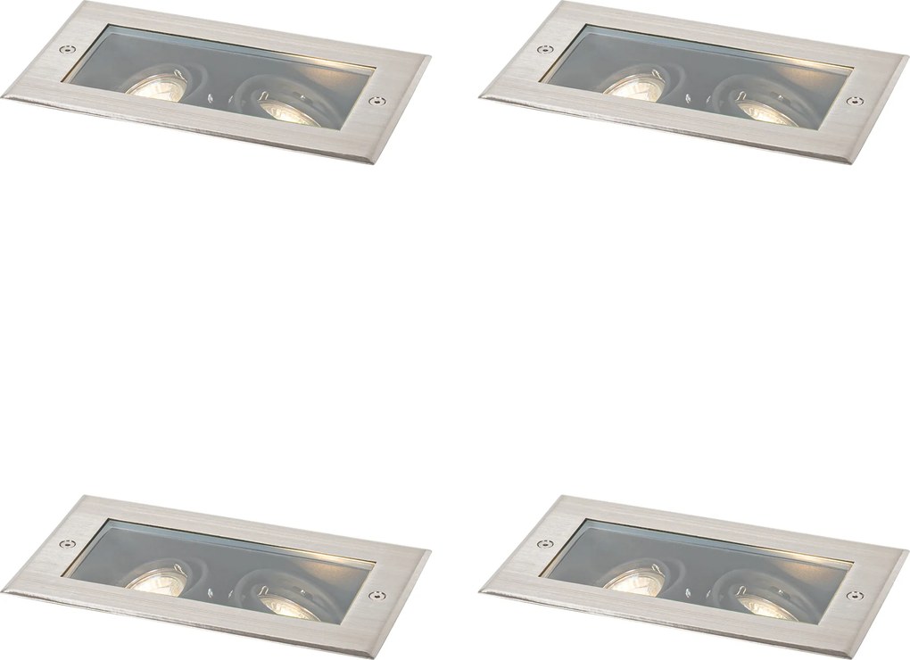 Комплект от 4 модерни наземни прожектора стомана 2 светлини регулируеми IP65 - Oneon