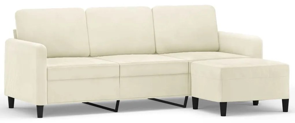 3201182 vidaXL 3-местен диван с табуретка, кремав, 180 см, кадифе