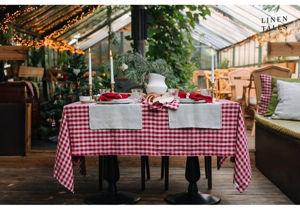 Ленена покривка за маса 140x300 cm Red Gingham – Linen Tales