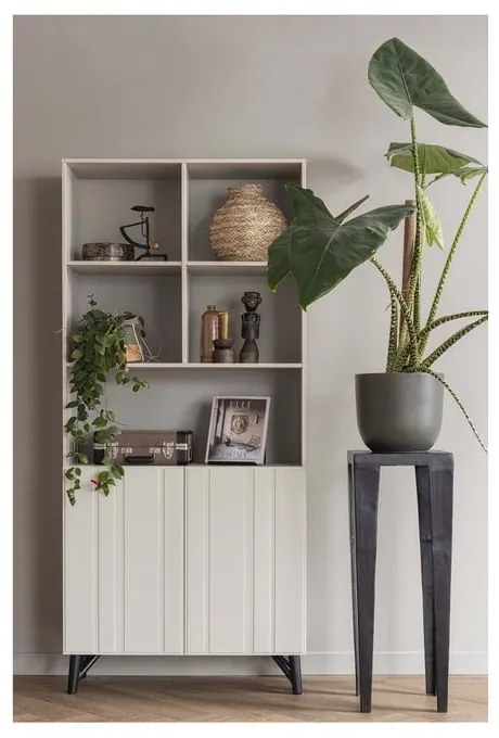 Кремав шкаф за книги от борова дървесина 90x200 cm Miller - WOOOD