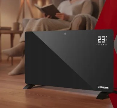 Стъклен електрически нагревател Kaminer ZELVA 2500W с WiFi управление - черен