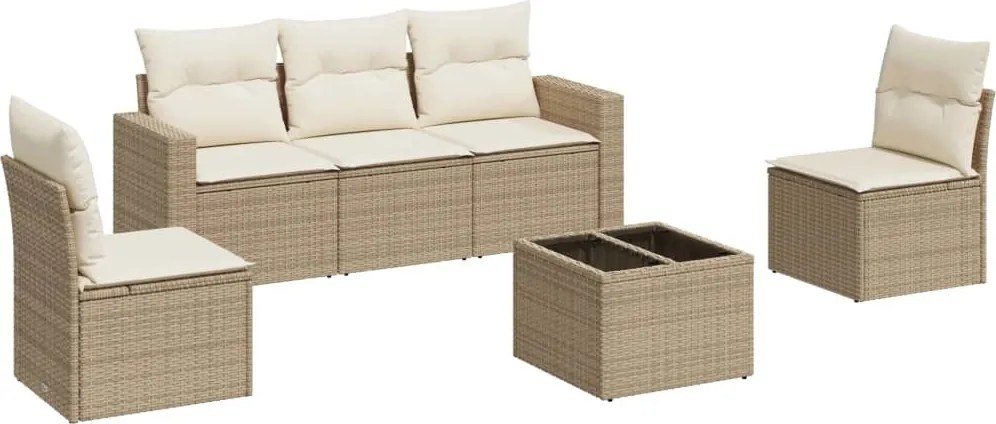 3218788 vidaXL Градински диван с възглавници, 6 части, бежов полиратан