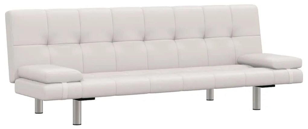 241723 vidaXL Разтегателен диван с две възглавници, изкуствена кожа, кремав