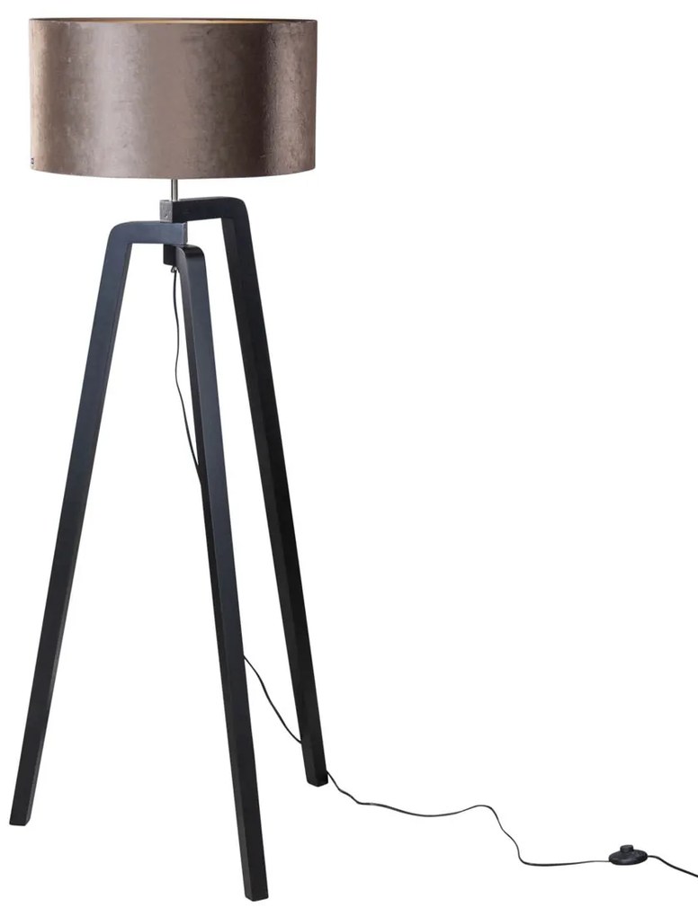 Подова лампа черна с кафяв велурен абажур 50см - Puros