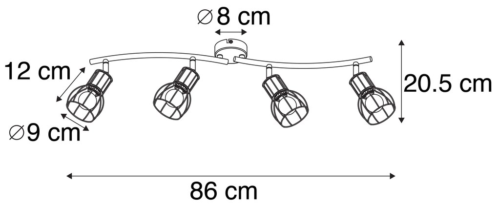 Модерен таванен прожектор черен 86 см 4-светлина - Botu