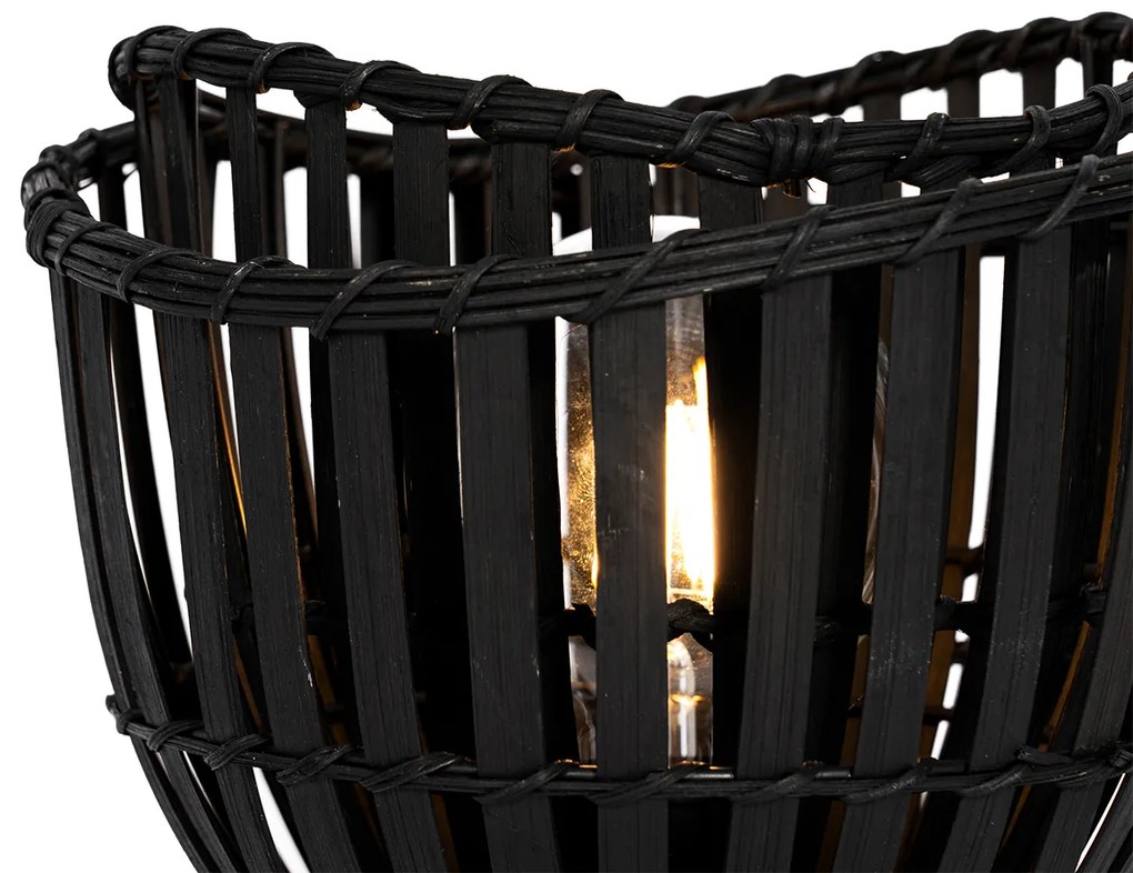 Ориенталска настолна лампа черна бамбукова 25 см - Pua