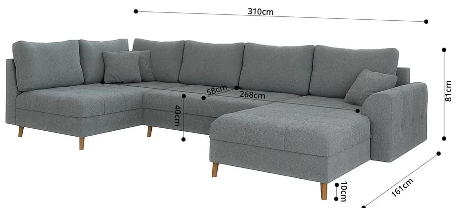 Сив ъглов диван от плат букле (десен ъгъл/"U" форма) Ariella – Ropez