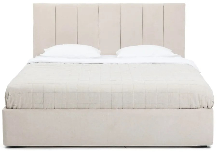 Бежово тапицирано двойно легло с място за съхранение и матрак с решетка 180x200 cm Thessa Bold Line - Bonami Selection