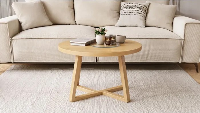 OASIS Естествен дъб – МОДЕРНА КРЪГЛА ДЪРВЕНА ХОЛНА МАСА Ø70 cm