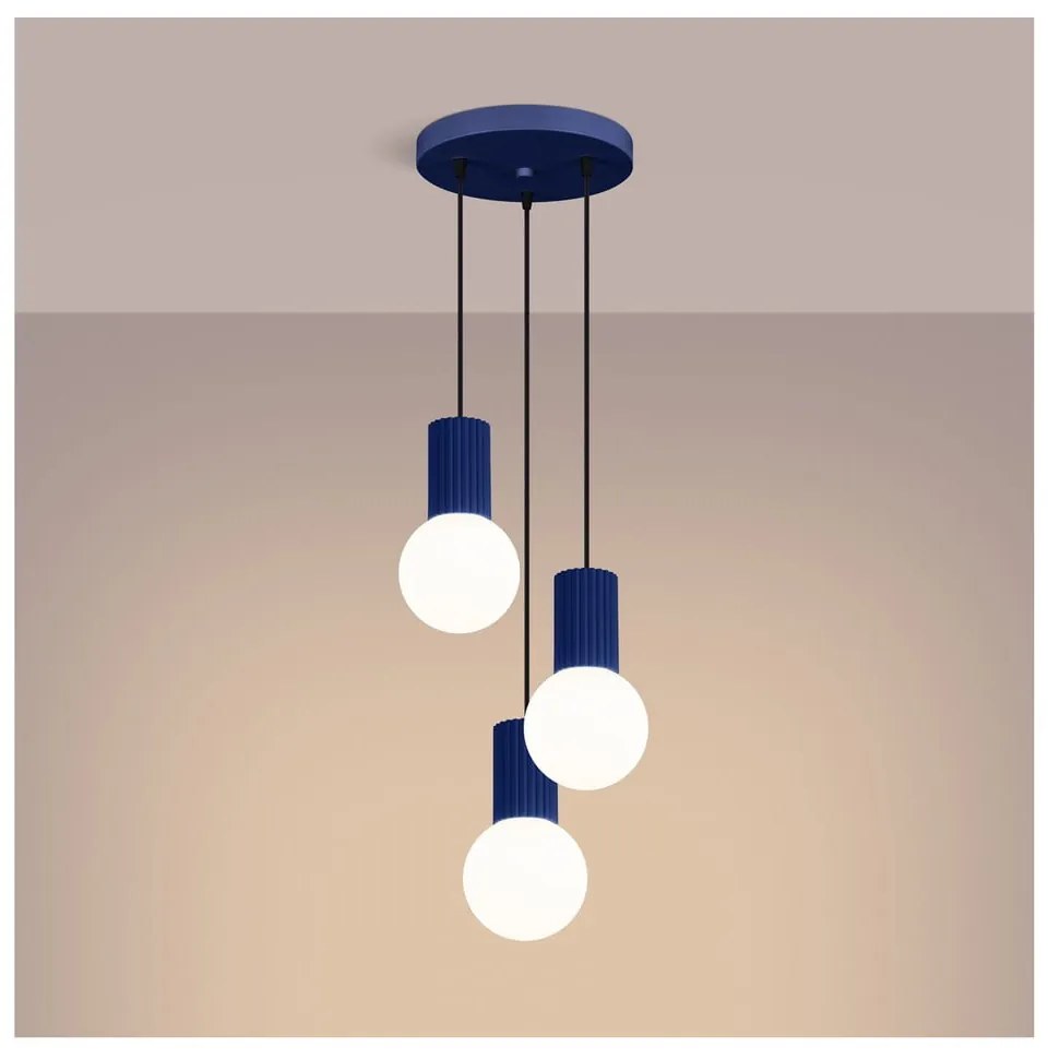 Тъмносиньо висящо осветително тяло със стъклен абажур ø 25 cm Orbital – Sollux