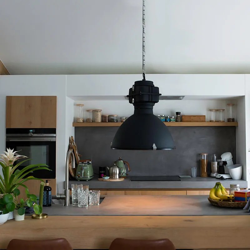 Интелигентен индустриален висящ аплик черен 53 см с A60 Wifi - Sicko