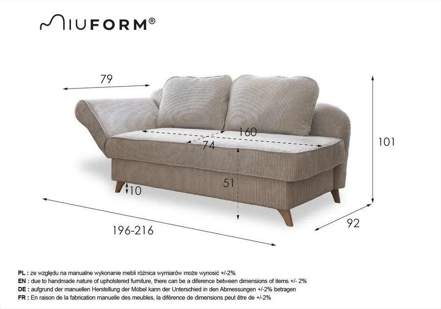 Кафяво-сив шезлонг от рипсено кадифе (ляв ъгъл) Chic Charlotte – Miuform