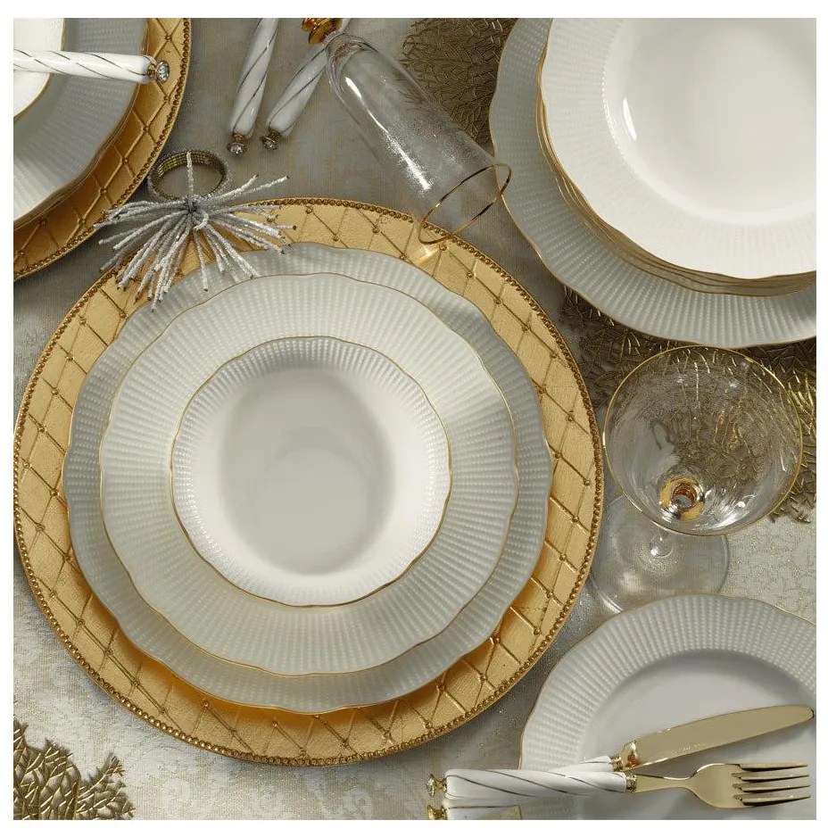 Комплект за хранене 18 части, бял/златен/порцелан