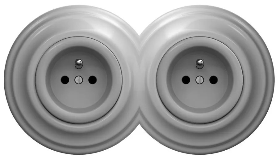 Kliklap - Двойна ретро контактна розетка с рамка 230V, сива